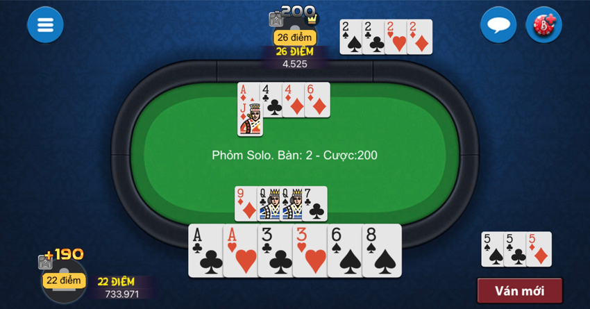 Một ván tá lả sẽ có 4 vòng chơi